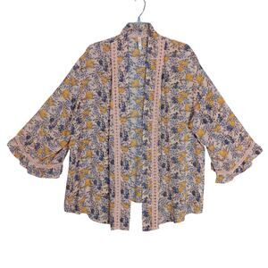 Xhilaration Bohemian Floral Print Kimono / Cardigan Size M/L Floral Blue Yellow